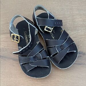 Salt Water Sandals by Hoy Navy Sandals with Gold Buckles